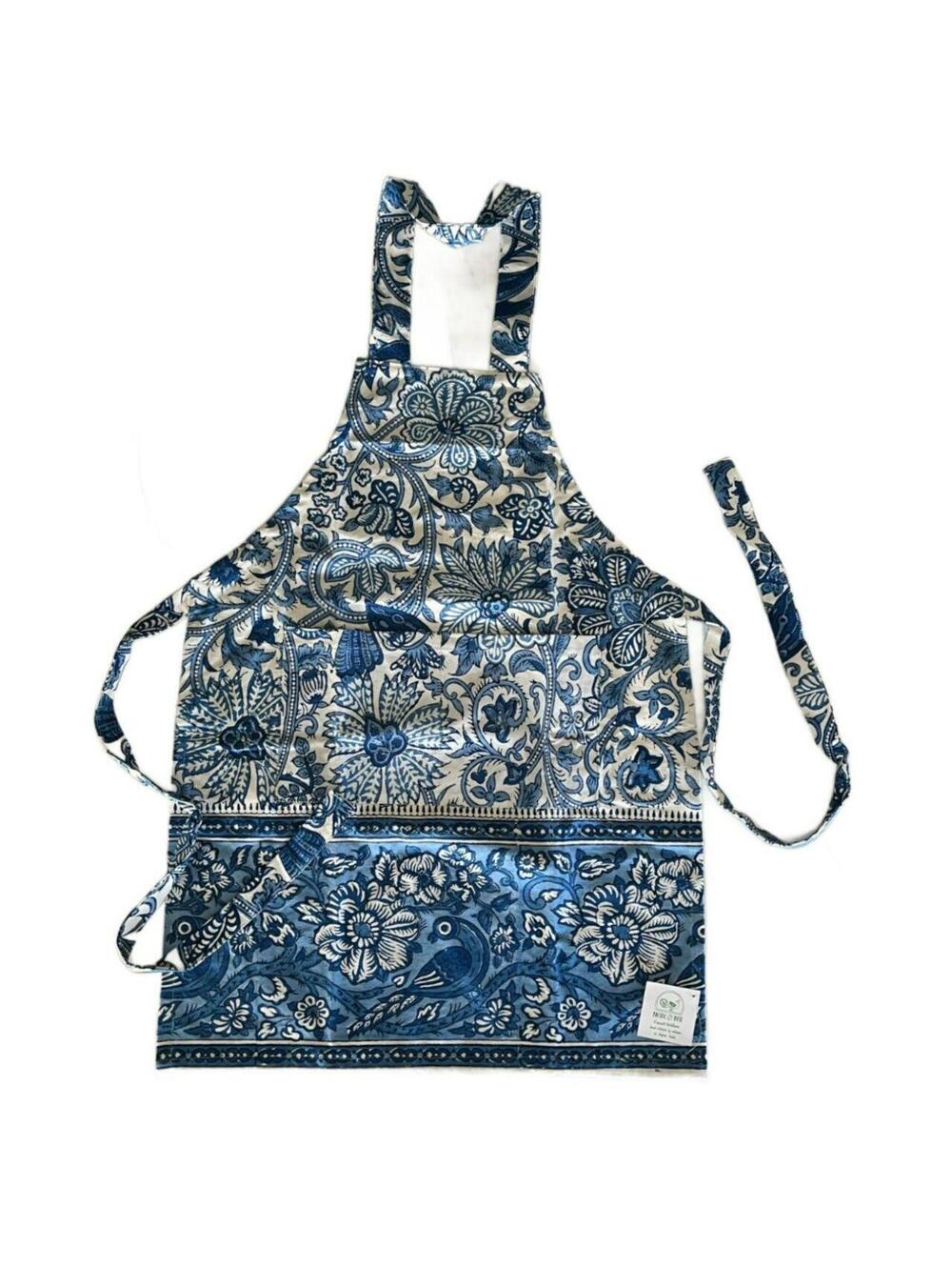 BNWT - Pacific & Rose Blue & White Floral Block Print Children's Apron